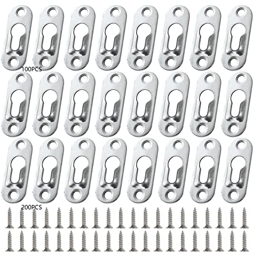 Schlüsselloch-Aufhänger 100 Stück Schlüssellochverschlüsse mit 200 Schraube Linsenkopfbeschläge Silber Schlüssellochaufhänger Metall Bildaufhänger zum Aufhängen von Bilderrahmen Spiegel 43x16mm von LOLYSIC