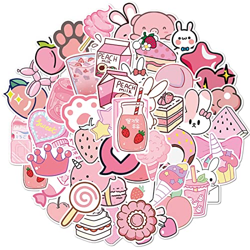 50 Stück rosa süße Aufkleber Pack ästhetische Aufkleber Vinyl Aufkleber Aufkleber mit Kawaii Muster für Mädchen Wasserflaschen Laptops Koffer Scrapbooks, wasserdicht & selbstklebend von LOMYLM