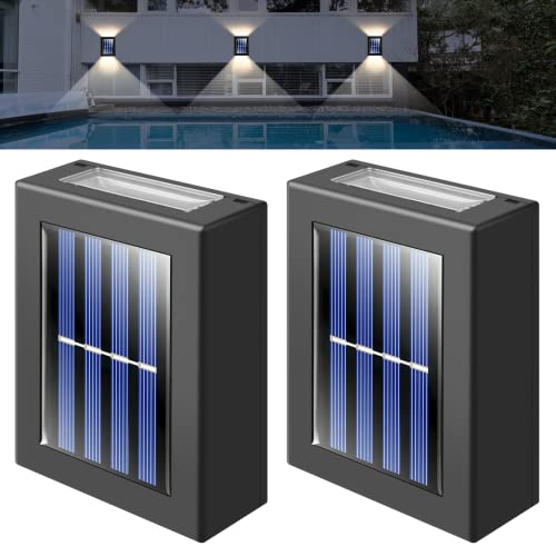 LONENESSL 2er Set Solar Wandleuchten Schwarz, IP65 Wasserdicht, mit Lichtsensor - für Garten, Terrasse, Eingangsbereich von LONENESSL