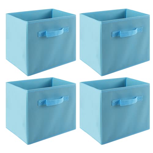 LONENESSL Faltbare Aufbewahrungsboxen mit Griff, 8 Stück, Stoff, faltbare Aufbewahrungswürfel, 27 x 27 x 28 cm, offene Aufbewahrungskörbe, quadratische Organizer-Boxen - Blau von LONENESSL