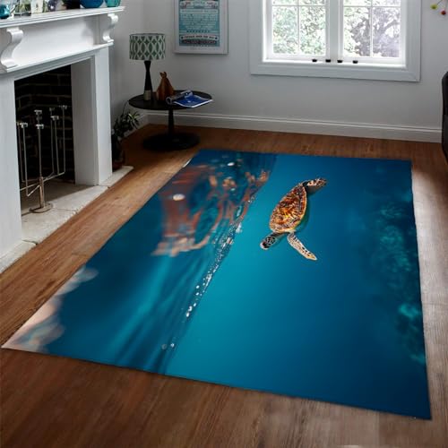 LOTIKS Blauer Meeresbereich Teppich für Jungen Schlafzimmer Schildkröten Teppich für Wohnzimmer Niedliche Tiere Teppich für Kinderzimmer Ultradünne Kinderzimmerteppiche 80x120cm von LOTIKS