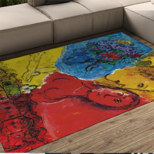Marc Chagall Teppiche Bequemer Bodenteppich Les Amoureux et L'ange Jaune Großer Bodenteppich für Kinder Schlafzimmer Wohnzimmer 140x220cm von LOTIKS