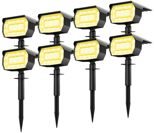 LOTMOS Solarstrahler für Außen Garten [8 Stück/ 72LED] Solarlampen für Außen Garten 3000K Warmweiß LED Solar Strahler Außen, Wasserdicht Solar Gartenleuchten für Außen Solarleuchten für Weg Hof Garage von LOTMOS