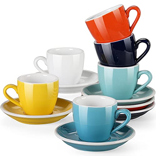 Espressotassen Set porzellan, LOVECASA 12-teilige Kaffeetassen mit Untertassen für 6 Personen, Cappuccinotassen von LOVECASA