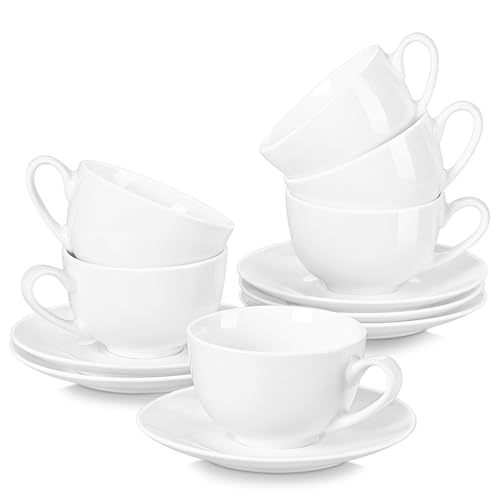 LOVECASA Kaffeeservice porzellan, SWEET 12-teilige Kaffeetassen mit Untertassen, Cappuccino Tassen für 6 Personen, 230 ml, weiß Farbe von LOVECASA