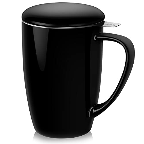 LOVECASA Porzellan Teetasse, 480 ml Becher mit Deckel und Teesieb, Schwarz von LOVECASA