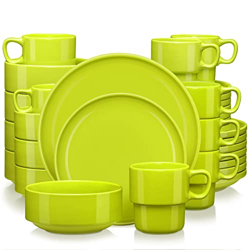 LOVECASA Tafelservice porzellan, 32-teiliges Kombiservice Set, Ess Geschirrset für 8 Personen | Speiseteller, Tassen, Dessertteller und Schüsseln, grün von LOVECASA