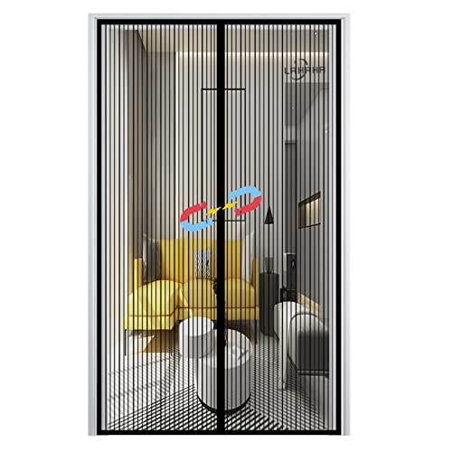 Magnet Fliegengitter Tür, Insektenschutz Balkontür Auto Schließen Magnetische Adsorption, ohne Bohren, für Balkon Wohnzimmer Türen-Black-A|| 200x250cm(78x98inch) von LRHRHR