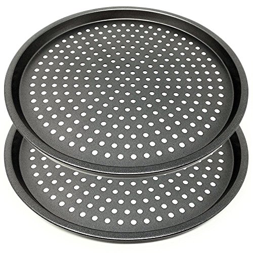 LS Kitchen - Pizzablech - Antihaft-Pizza-Backblech mit Löchern - Karbonstahl - Ø 29 cm - Set von 2 von Space Home