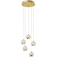 LED-Pendellampe Hayley, 5-fl., rund, gold - klar, gold von LUCANDE