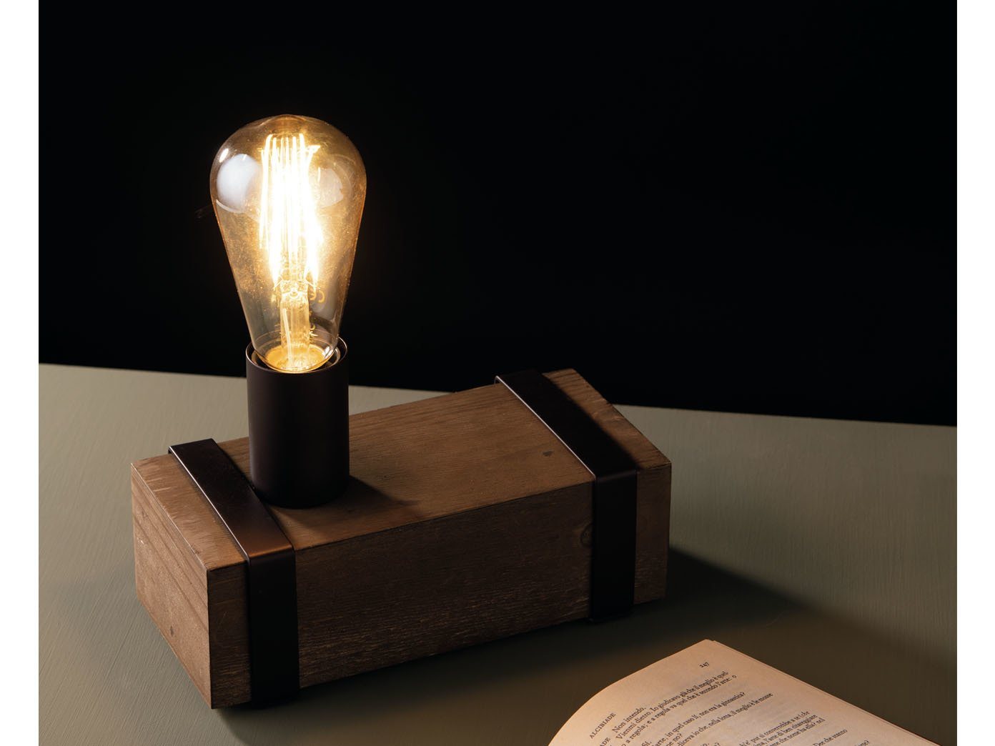 LUCE Design LED Nachttischlampe, LED wechselbar, warmweiß, kleine Vintage Holz-lampe mit Holzbalken für Fensterbank, Länge 22cm von LUCE Design