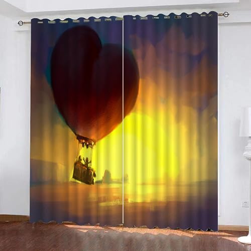 LUDSOL 3D Gedruckt Himmel Heißluftballon Muster Vorhänge Sonnenuntergangssonne Kälteschutz Thermo Vorhang 225×140cm(H×B) 2 Stücke Home Dekoration Vorhang für Schlafzimmer Kinderzimmer Wohnzimmer von LUDSOL