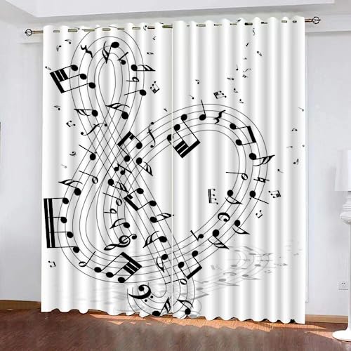 LUDSOL 3D Gedruckt Musik Note Vorhänge, Kälteschutz Thermo Elegante Melodie Vorhang für Wohnzimmer Schlafzimmer Fenster Home Dekoration 260x140 cm(HöhexBreite), 2er Set von LUDSOL