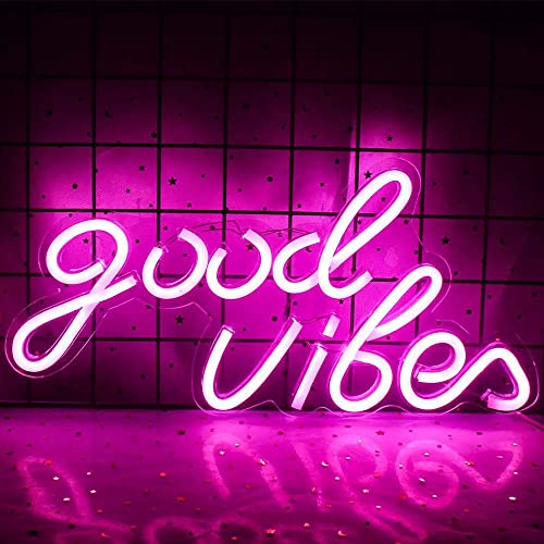 LUFEIS Good Vibes Neon LED Schild, LED Schriftzug Wand Personalisiert, USB-Betriebene, Neonlicht 3D Wanddeko für Wandparty Dekor Schlafzimmer Zimmer Bar Hochzeit von LUFEIS