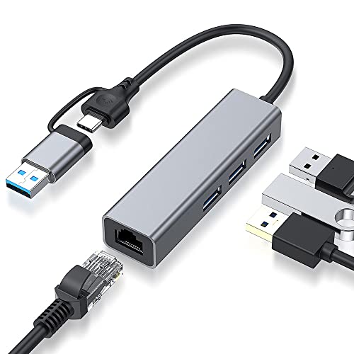 LUFEIS USB C Ethernet Adapter, USB C LAN Adapter Gigabit, USB C Adapter 4 in 1, USB LAN Adapter USB zu RJ45, 10/100/1000Mbps Aluminium Treiberfrei Netzwerkadapter für MacBook Pro/Air, iMac,Galaxy,etc von LUFEIS