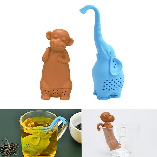 2pcs Silikon Tee-Ei, wiederverwendbare Tee-Ei für losen Tee, niedlich Teeblatt Infuser Geschenk-Set (Elefant + Affe) von LUHEVIDIA