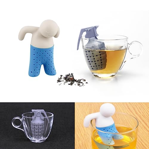 2pcs Silikon Tee-Ei, wiederverwendbare Tee-Ei für losen Tee, niedlich Teeblatt Infuser Geschenk-Set (Handgranate + Mr. Blue Pants) von LUHEVIDIA