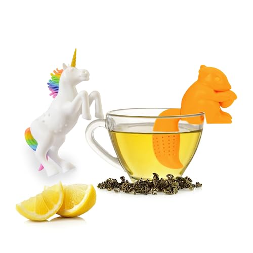 Niedliches 2er-Silikon-Tee-Ei, wiederverwendbares Tee-Ei für losen Tee - Teeblatt-Ei ist ein schöner Begleiter für den Nachmittagstee (Eichhörnchen + Einhorn) von LUHEVIDIA