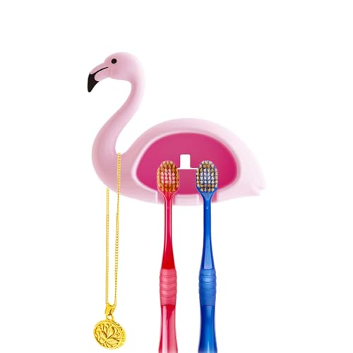 niedlicher Flamingo Zahnbürstenhalter für die Wandmontage, Kreativität Selbstklebender Zahnbürstenhalter, jeder wandmontierte Zahnbürstenhalter kann 2 Zahnbürsten aufbewahren von LUHEVIDIA