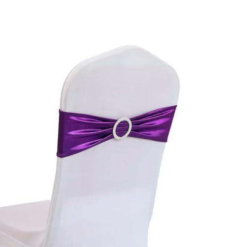 LUHYSU Stretch-Metallic-Gold-Stuhlschärpen mit Spandex-Knotenbezug mit elastischer Gürtelschleife auf der Rückseite für Hotelbankett-Hochzeitsfeier-Event-Dekoration-Lila von LUHYSU