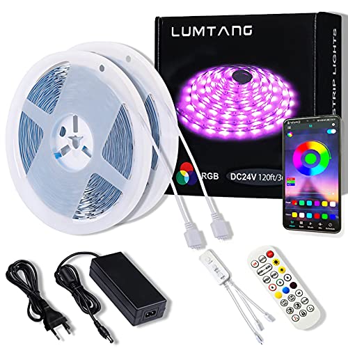 LED Strip 36m, RGB LED Streifen SMD 5050 LED Leuchten, App Steuerung Musiksynchronisation Farbstreifen mit 24 Tasten Fernbedienung Bluetooth Controller 24V Netzteil von Lumtang