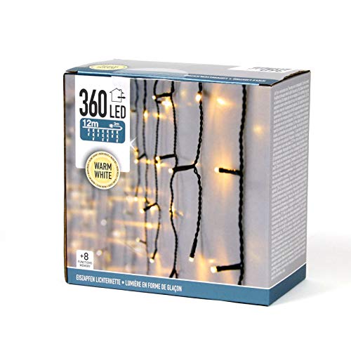 Koopman 360 LED Lichterkette 12 Meter warmweiß inkl. 8 Funktionen - Für Innen- und Außenbereich - Speziell für Häuserdach - Ideal für Weihnachten, für den Garten & Balkon - Inkl. Transformator von LUNSY