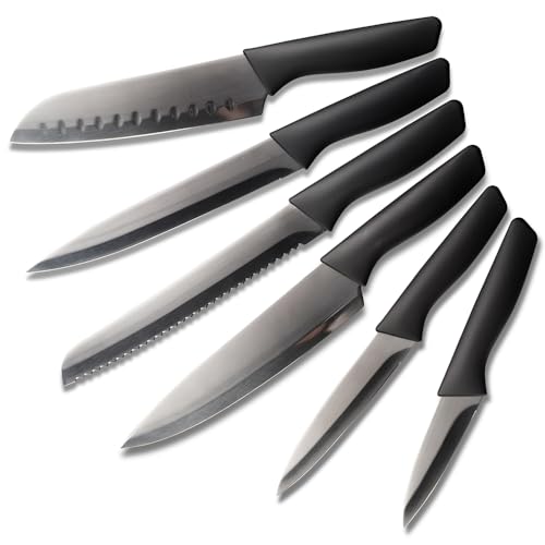 LUNSY Messer Set 6-teilig 6 mit Passend Klinge Schützend Messerscheide, Küchen Messerset Schwarz, Kratzen Beständig und Rostiger Beweis, Nicht -Stick Schwarz Farbe Beschichtung von LUNSY