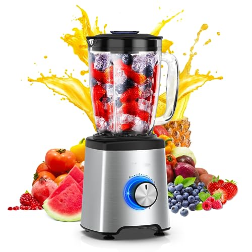 Standmixer, Smoothie Mixer 800W, Smoothie Maker Blender 1.75L mit BPA-Frei Glasbehälter, 6 Edelstahl Klingen, 21000U/Min, 5 Geschwindigkeitsstufen, Wenig Lärm von LUNSY