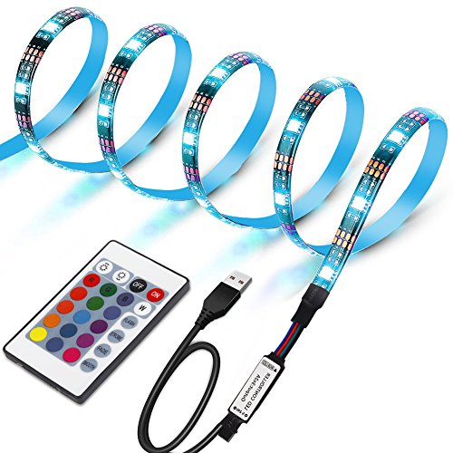 LUNSY TV Hintergrundbeleuchtung Led Strip, 1M RGB USB LED Licht Streife mit 24 Tasten 16 Farben, 4 Modi Fernbedienung für TV Bildschirm, Desktop PC Party usw von LUNSY