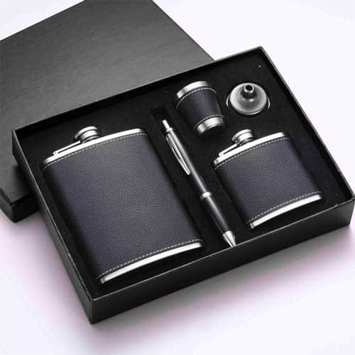 2X Edelstahl Flachmann mit Trichter, 8oz/227ml und 3oz/80ml Hip Flask, Leder Flachmann Geschenk für Väter Männer für Wandern Hochzeit Camping Klettern Picknick von LUPATDY