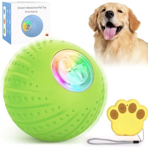 WiederaufladbarIntelligenter interaktiver Hundespielzeugball mit Fernbedienung,IP54 Wasserdicht hundespielzeug mit led,Haustier-Kauspielzeug für Welpen, kleine, mittelgroße und große Hunde (Grün) von LUPATDY