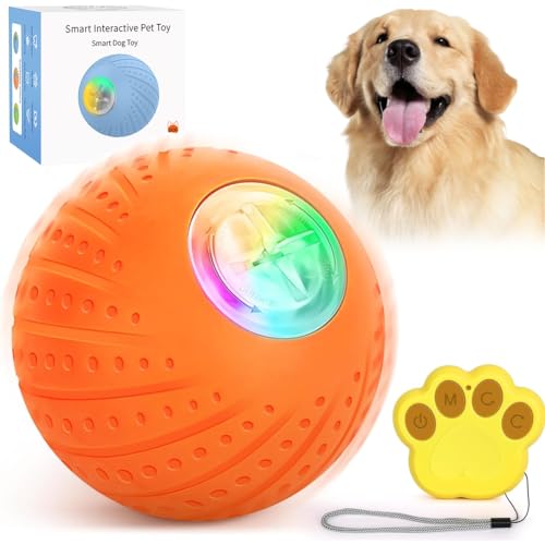 WiederaufladbarIntelligenter interaktiver Hundespielzeugball mit Fernbedienung,IP54 Wasserdicht hundespielzeug mit led,Haustier-Kauspielzeug für Welpen, kleine, mittelgroße und große Hunde (Orange) von LUPATDY