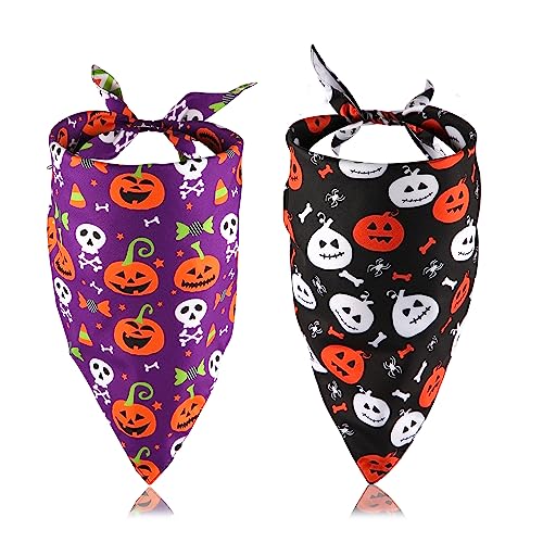 2 Stück Halloween Hundehalstücher, 2 Farben Halloween Hundeschal Doppelseitig Hund Bandana Haustier Halloween Kostüm Hundehalstuch Dreieck für Kleine Mittelgroße Hunde (Kürbis-Stil) von LUTER