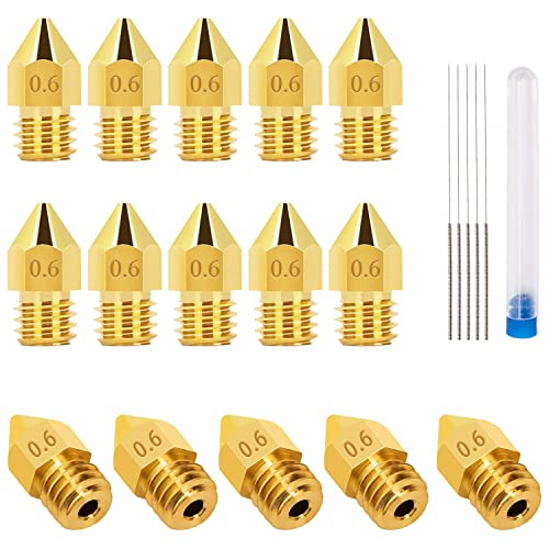 LUTER 15 Stück 0,6mm 3D Drucker Düsen MK8 Extruder Düsen + 5 Stück 0.5mm Edelstahl Düsenreinigungsnadeln Nozzle Reinigung für Makerbot Creality CR-10 von LUTER