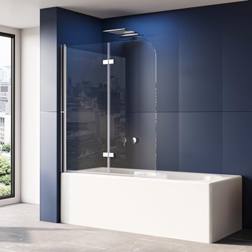 LUXESPIRE Duschwand für Badewanne 120 x 140 cm Badewannenfaltwand 2-teilig Faltbar 6mm ESG Glas Nano Beschichtung Duschtrennwand Faltwand von LUXESPIRE