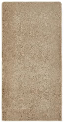 -LUXOR- living Kunstfell Coste Flauschiger Teppich Schlafzimmer - ideal zur Verwendung als Bettvorleger Schlafzimmer - gemütlicher Fellteppich Lammfell Imitat 60 x 120 cm Taupe von -LUXOR- living