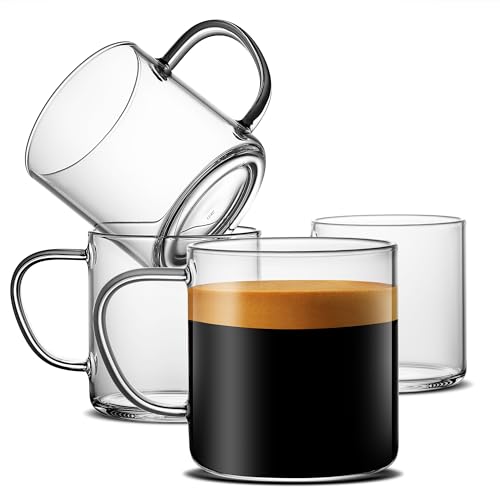 Kaffeebecher, klares Glas, 4 Stück, für warme Getränke, Party, Saftbecher, 400 ml, Tischtassen für Latte, Cappuccino, Tee, Americano 14 oz farblos von LUXU