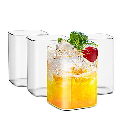 LUXU Trinkgläser, 237 ml, dünne, quadratische Gläser, Set mit 4 Stück, elegante Bargläser für Wasser, Saft, Bier, Getränke und Cocktails und gemischte Getränke, bleifreies, quadratisches Glas, von LUXU