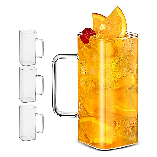 LUXU Trinkgläser mit Griff, 370 ml, Set mit 4 dünnen, quadratischen Gläsern, elegante Bargläser für Wasser, Saft, Bier, Getränke, Cocktails und gemischte Getränke, bleifreies quadratisches Glas, Glas von LUXU