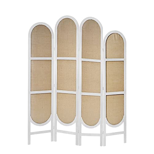 LW Collection Paravent Raumteiler Weiß Holz - Raumteiler 4 Paneele - Trennwand 170x160cm - Paravent Fertig - Rund von LW Collection