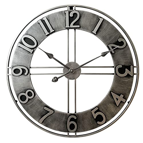 LW Collection Wanduhr Becka Grau Silber 60cm - Große industrielle Wanduhr Metall - Moderne Wanduhr - Leises Uhrwerk - Stille Uhr von LW Collection