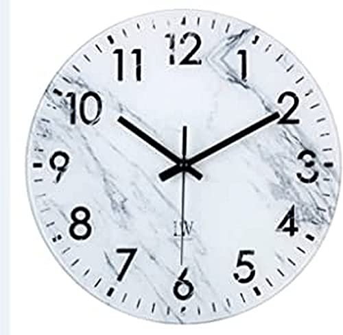 LW Collection Wanduhr Glas Marmor ABEL Weiß Schwarz 30cm - kleine Uhr - leise Wanduhr - Küchenuhr leises Uhrwerk - Marmoruhr von LW Collection