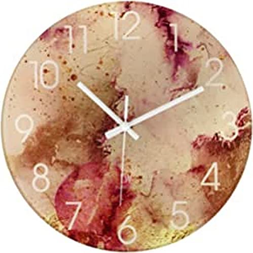 LW Collection Wanduhr Glas Marmor Vince Sandfarben 30cm - kleine Uhr - leise Wanduhr - Küchenuhr leises Uhrwerk - Marmoruhr von LW Collection