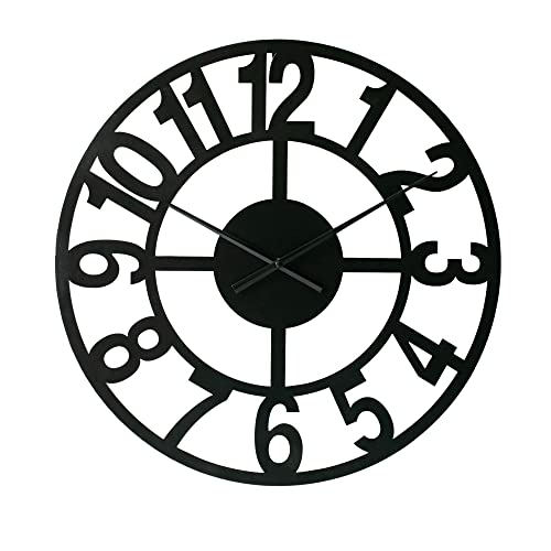 LW Collection Wanduhr Jannah Schwarz 60cm - Große industrielle Wanduhr Metall - Moderne Wanduhr - Leises Uhrwerk - Stille Uhr von LW Collection