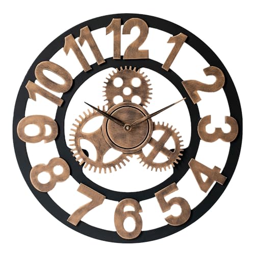 LW Collection Wanduhr Levi Bronze 40cm mit Zahnrädern - Radar Wanduhr - Wanduhr mit Wandrädern - Uhr mit Zahnrädern - Stille Uhr von LW Collection