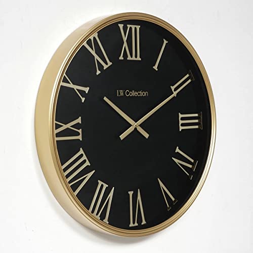 LW Collection Wanduhr Sierra Schwarz Gold 60cm - Große Wanduhr mit römischen Ziffern - Moderne Industrielle Leises Wanduhr - Stille Uhr von LW Collection