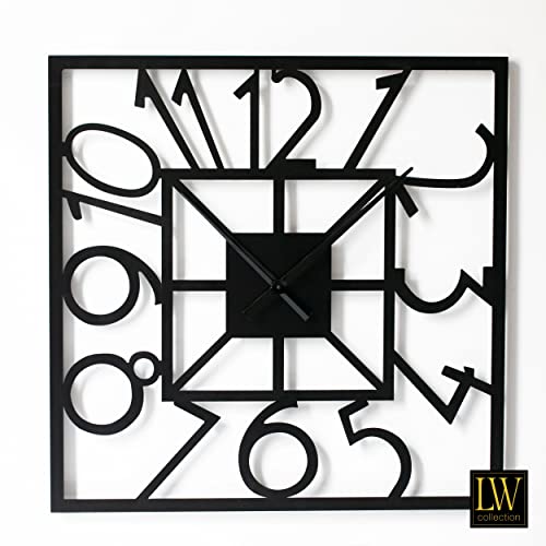 LW Collection Wanduhr Senna Schwarz 80cm - Große industrielle Wanduhr Metall - Minimalistische Quadratische Wanduhr industriell - Stille Uhr von LW Collection