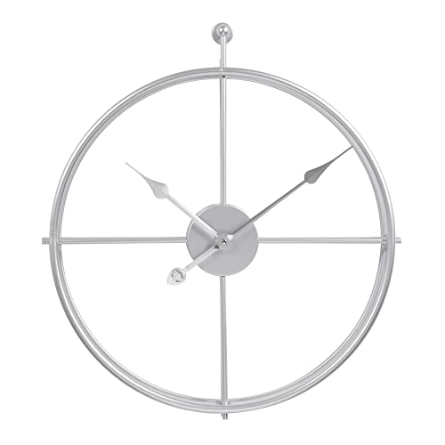 LW Collection Wanduhr Alberto Silber 42cm - Große industrielle Wanduhr Metall - Moderne Wanduhr - Leises Uhrwerk - Stille Uhr von LW Collection