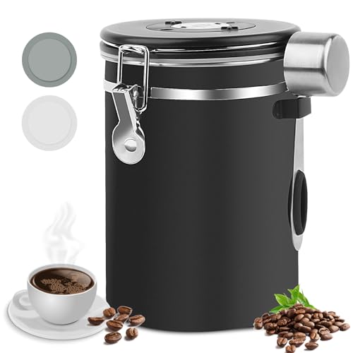 Kaffeedose Luftdicht 1,8L,Kaffeebohnenbehälter,Vorratsbehälter aus 304 Edelstahl mit Auslassventil,Kaffeebohnen Behälter für den Aromaschutz Ihres Kaffees,für Nüsse Kakao Länger und Frisch Bleiben von LWMTT