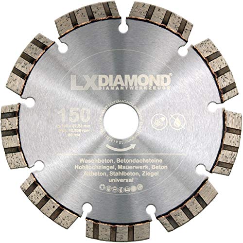 LXDIAMOND Diamant-Trennscheibe 150mm x 22,23mm Premium Laser Diamantscheibe Betonscheibe für Stein Beton Stahlbeton Universal passend für Steinsäge Trennschleifer Motorflex Fugenschneider 150 mm von LXDIAMOND